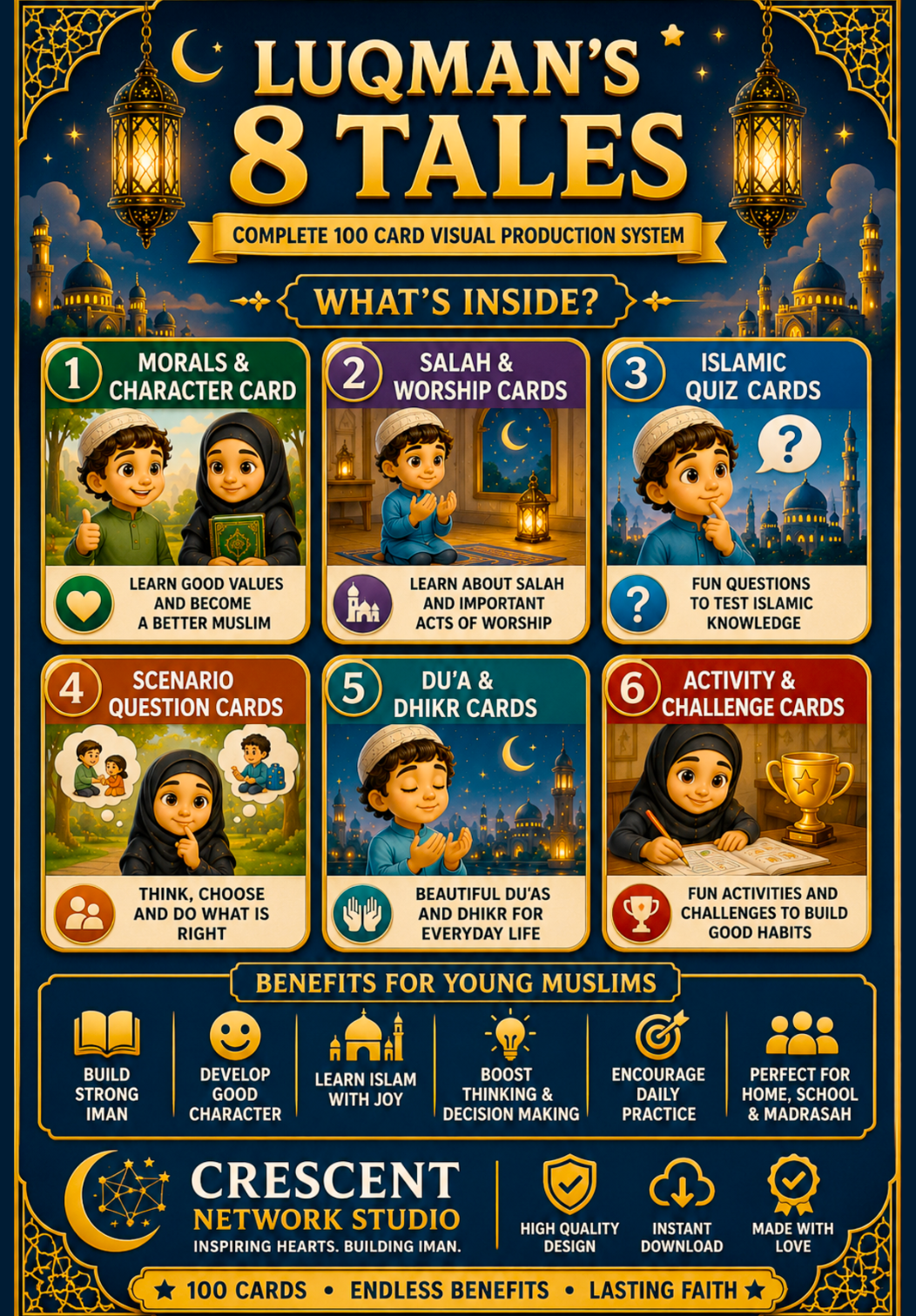 Digital + Printable - 100 Flash Cards. Islamic values & Good Manners