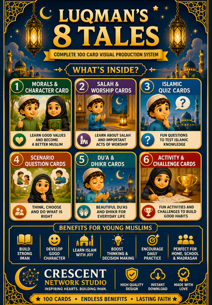 Digital + Printable - 100 Flash Cards. Islamic values & Good Manners